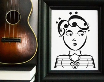 Music room decor / BEATNIK CHICK / 5x7, 8x10, 11x14 music note art print / Unique gift for choir director