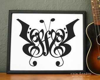 Music / BUTTERFLY #1 music art print - 5x7, 8x10, 11x14 Fine art print / Music wall art / Music gift / Music room decor / Gift for musician