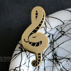 Treble clef pin / TREBLE CLEF SNAKE music pin / Shiny gold and black hard enamel pin makes a great music teacher gift or band gift image 2