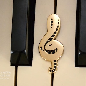 Treble clef pin / TREBLE CLEF SNAKE music pin / Shiny gold and black hard enamel pin makes a great music teacher gift or band gift image 1