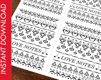 Printable LOVE NOTES Music Valentines - PDF Instant Download - Music note classroom greeting cards