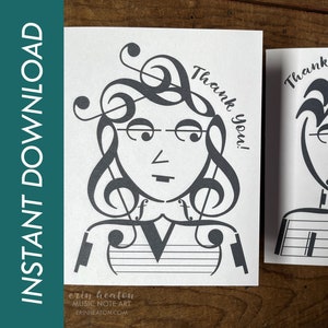 Tarjeta de agradecimiento por la música para imprimir - Descarga instantánea en formato PDF - Tarjetas de felicitación para profesores de música