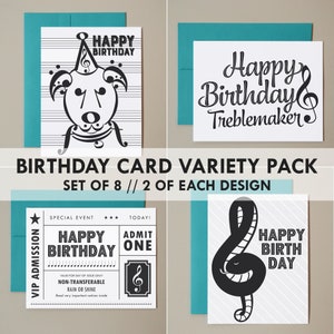 Music Birthday Cards / Variety Pack of 8 Music Note Birthday cards / Musician birthday card / Music teacher gift / Music note card image 1