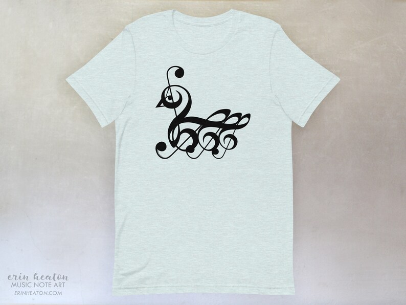 Treble Clef SWAN T-Shirt, available in adult youth sizes Ice Blue Heather