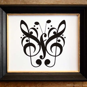 Treble clef / BUTTERFLY #2 music art print - 5x7, 8x10, 11x14 Fine art print / Music wall art / Music gift / Music room decor / Music poster