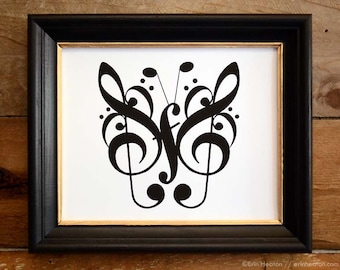 Treble clef / BUTTERFLY #2 music art print - 5x7, 8x10, 11x14 Fine art print / Music wall art / Music gift / Music room decor / Music poster