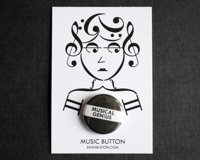 MUSICAL GENIUS button / Music pin / Music teacher gift / Black and white music button / Music gift / Marching band gift image 2