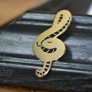Treble clef pin / TREBLE CLEF SNAKE music pin / Shiny gold and black hard enamel pin makes a great music teacher gift or band gift image 5
