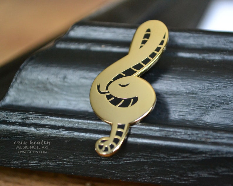 Treble clef pin / TREBLE CLEF SNAKE music pin / Shiny gold and black hard enamel pin makes a great music teacher gift or band gift image 5