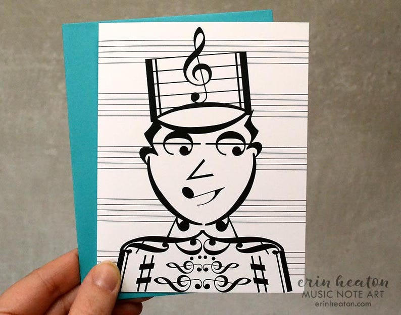 Drum Major / MARCHING BAND Music note card / Thank you note / Music greeting card / Music teacher gift / Band director card / Treble clef image 2