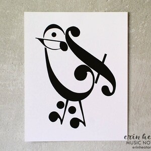 Music teacher gift / Music note BIRD art print 5x7, 8x10, 11x14 Fine art print / Black and white art / Music decor, Music gifts, Music art image 3