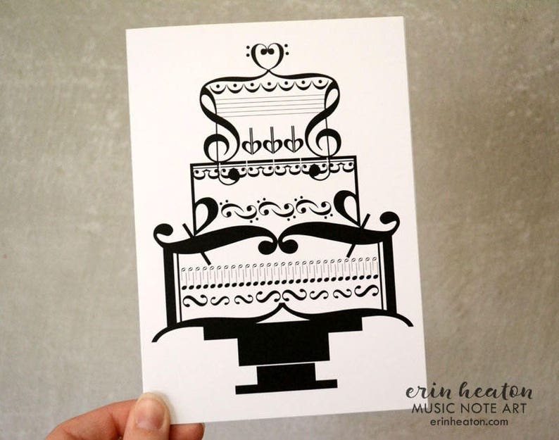 Music WEDDING Card / Music note wedding cake card / Wedding card for musician / Bridal shower card image 1