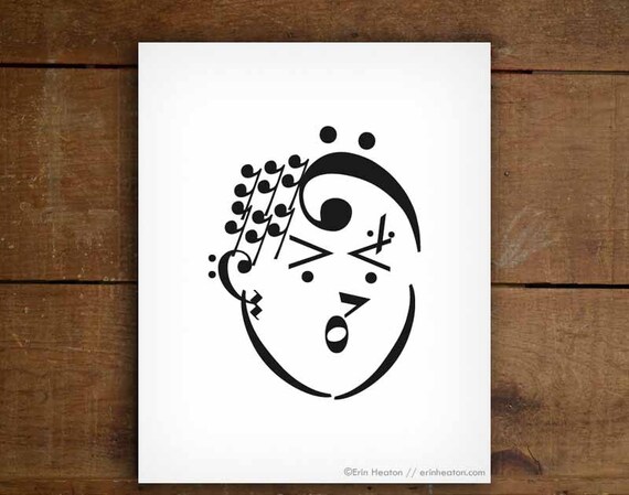 Punk Rock Girl Music Note Art Print 5x7 8x10 11x14 Bass Etsy