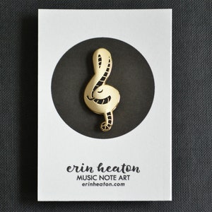 Treble clef pin / TREBLE CLEF SNAKE music pin / Shiny gold and black hard enamel pin makes a great music teacher gift or band gift image 6