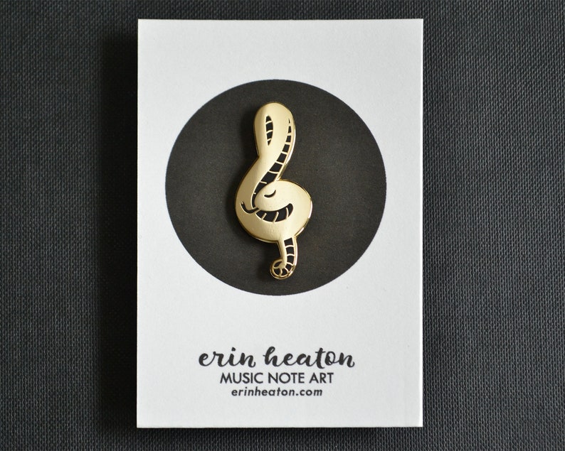 Treble clef pin / TREBLE CLEF SNAKE music pin / Shiny gold and black hard enamel pin makes a great music teacher gift or band gift image 6