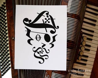 PIRATE art / Music note art print - 5x7, 8x10, 11x14 art print / Music room decor / Music wall art / Music gifts / Music artwork / Band gift