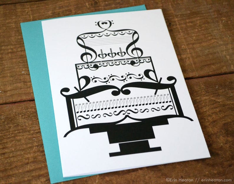 Music WEDDING Card / Music note wedding cake card / Wedding card for musician / Bridal shower card image 4