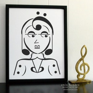 Music decor / CHIC WOMAN music art print 5x7, 8x10, 11x14 Fine art print / Music room decor / Music wall art / Musician gift / Bass clef image 1