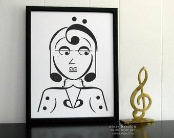 Music decor / CHIC WOMAN music art print - 5x7, 8x10, 11x14 Fine art print / Music room decor / Music wall art / Musician gift / Bass clef