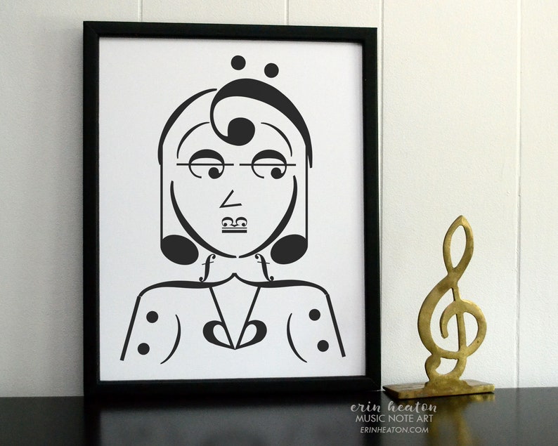 Music decor / CHIC WOMAN music art print 5x7, 8x10, 11x14 Fine art print / Music room decor / Music wall art / Musician gift / Bass clef image 1