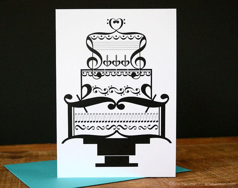 Music WEDDING Card / Music note wedding cake card / Wedding card for musician / Bridal shower card image 2