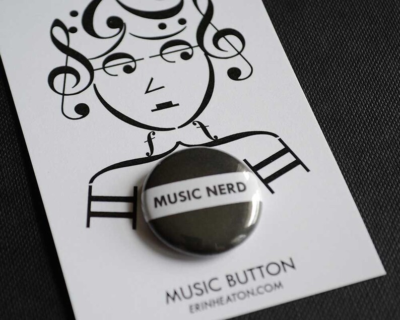 MUSIC NERD pin / Black and white musician button / Music teacher gift / Music button / Music gift / Band gift image 1