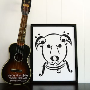 Musical notes / UKE // DOG SERIES // Music note art print / Available in 5x7, 8x10, 11x14 inches / Makes a great music teacher gift image 1