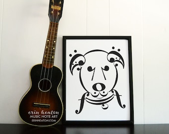 Musical notes / UKE // DOG SERIES // Music note art print / Available in 5x7, 8x10, 11x14 inches / Makes a great music teacher gift!