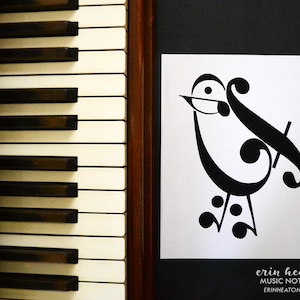 Music teacher gift / Music note BIRD art print 5x7, 8x10, 11x14 Fine art print / Black and white art / Music decor, Music gifts, Music art image 1