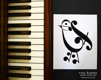 Music teacher gift / Music note BIRD art print - 5x7, 8x10, 11x14 Fine art print / Black and white art / Music decor, Music gifts, Music art