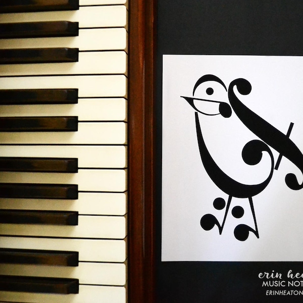 Music teacher gift / Music note BIRD art print - 5x7, 8x10, 11x14 Fine art print / Black and white art / Music decor, Music gifts, Music art