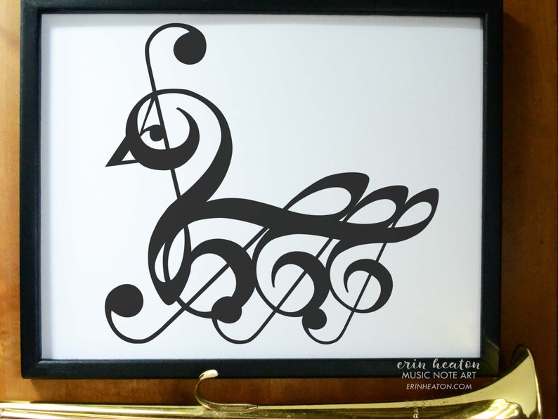 Music art / SWAN music note art print 5x7, 8x10, 11x14 Fine art print / Music wall art / Music gift / Music decor / Musician gift image 2