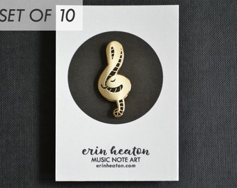TREBLE CLEF SNAKE music pin - Set of 10 / Shiny gold and black hard enamel pins make great student gifts or party favors