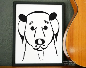 Musical gift / BELLE Dog music note art print - 5x7, 8x10, 11x14 / Black and white musical decor / Great music teacher gift!