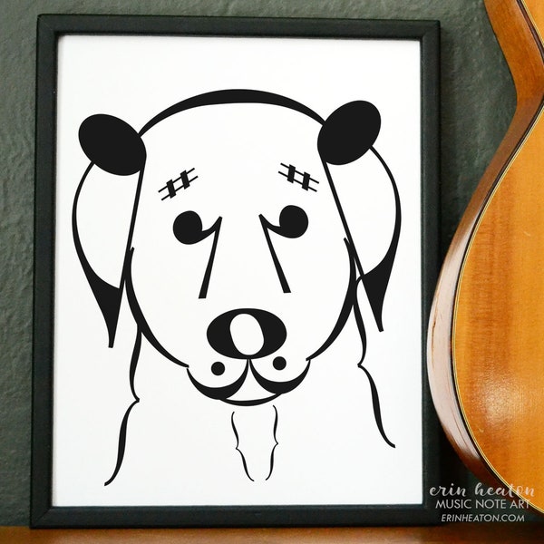 Musical gift / BELLE Dog music note art print - 5x7, 8x10, 11x14 / Black and white musical decor / Great music teacher gift!