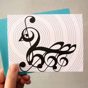 Music cards / Music Note SWAN cards / Black & white cards featuring treble clef and musical notation / Great music teacher gift image 1
