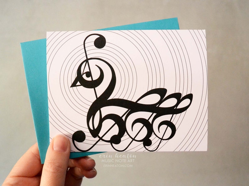 Music cards / Music Note SWAN cards / Black & white cards featuring treble clef and musical notation / Great music teacher gift image 1