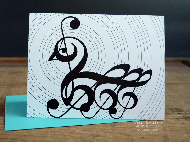 Music cards / Music Note SWAN cards / Black & white cards featuring treble clef and musical notation / Great music teacher gift image 4