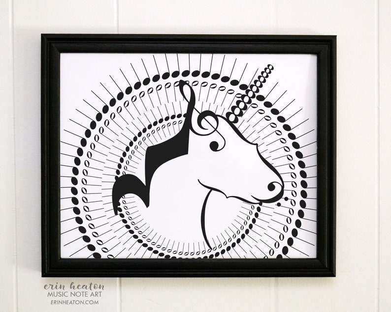 Music art / UNICORN music note art print 5x7, 8x10, 11x14 Fine art print / Music wall art / Music gift / Music decor / Musician gift image 2