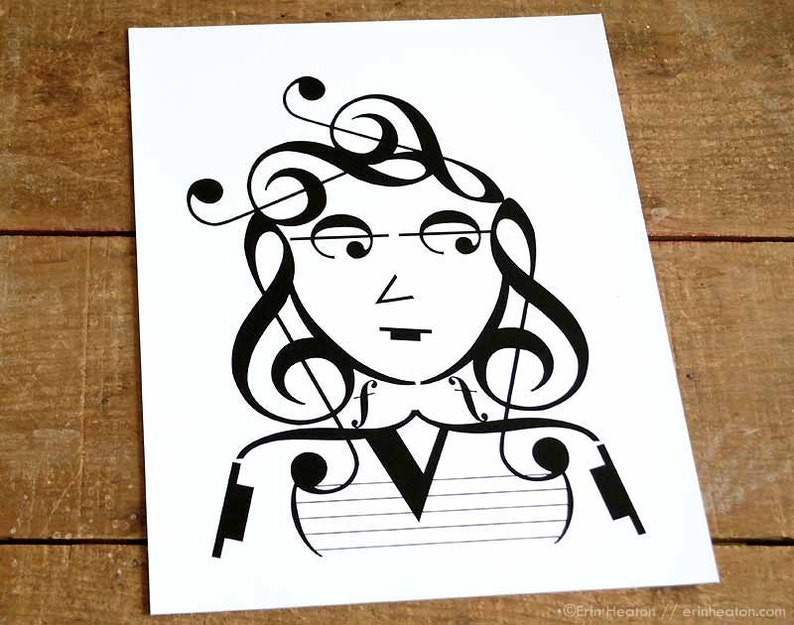 Music art / IT GIRL music note art INDIE Series 5x7, 8x10, 11x14 Fine art print / Black and white art / Gifts for musicians / Music gift image 4