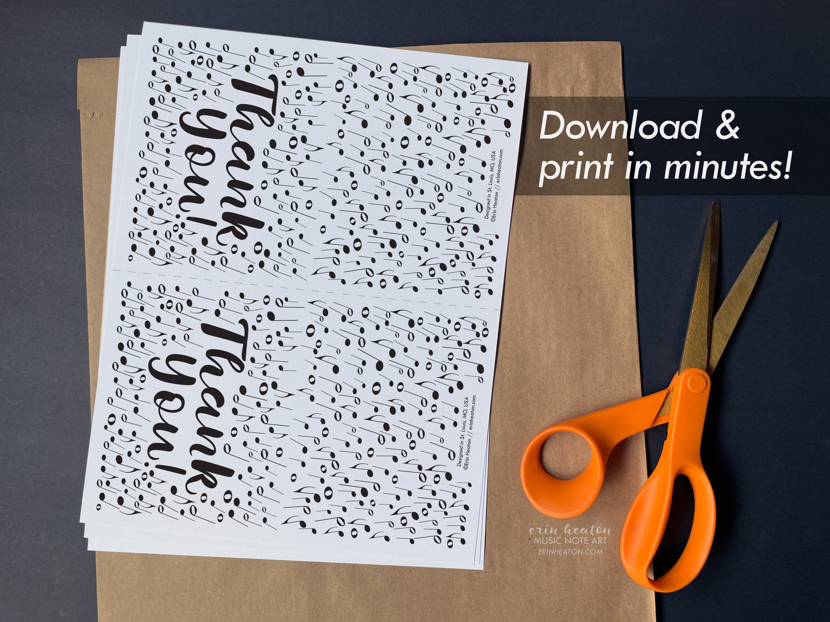 Printable MUSIC NOTE Confetti Thank You Card PDF Instant - Etsy UK