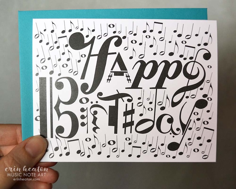 Musical notation HAPPY BIRTHDAY card / Music Note card / Treble clef / Bass Clef / Alto clef / Musician birthday card image 2