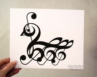 Music art / SWAN music note art print - 5x7, 8x10, 11x14 Fine art print / Music wall art / Music gift / Music decor / Musician gift
