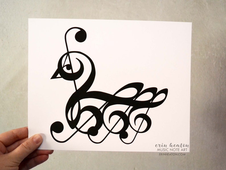 Music art / SWAN music note art print 5x7, 8x10, 11x14 Fine art print / Music wall art / Music gift / Music decor / Musician gift image 1