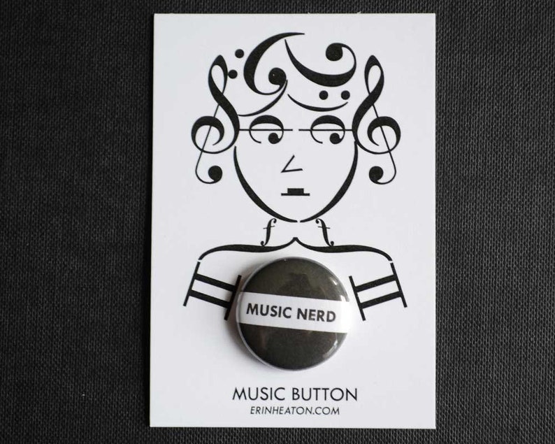 MUSIC NERD pin / Black and white musician button / Music teacher gift / Music button / Music gift / Band gift image 3