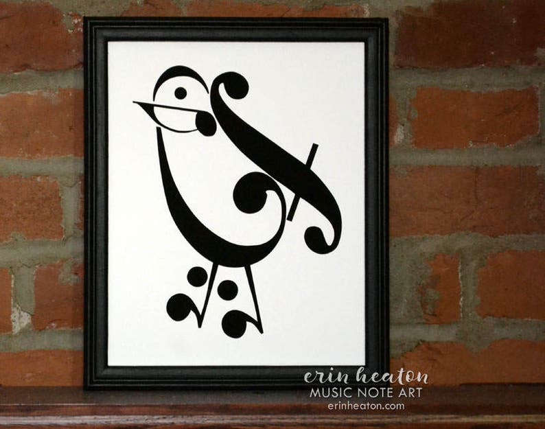 Music teacher gift / Music note BIRD art print 5x7, 8x10, 11x14 Fine art print / Black and white art / Music decor, Music gifts, Music art image 6