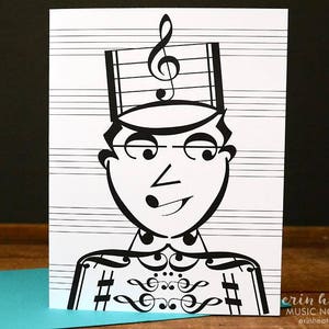 Drum Major / MARCHING BAND Music note card / Thank you note / Music greeting card / Music teacher gift / Band director card / Treble clef image 1