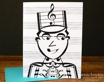 Drum Major / MARCHING BAND Music note card / Thank you note / Music greeting card / Music teacher gift / Band director card / Treble clef