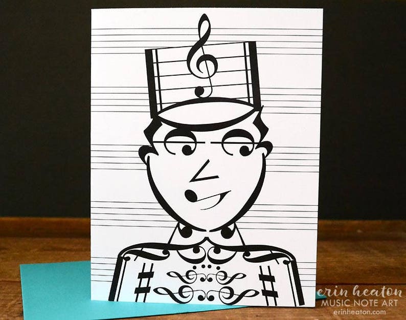 Drum Major / MARCHING BAND Music note card / Thank you note / Music greeting card / Music teacher gift / Band director card / Treble clef Bild 1