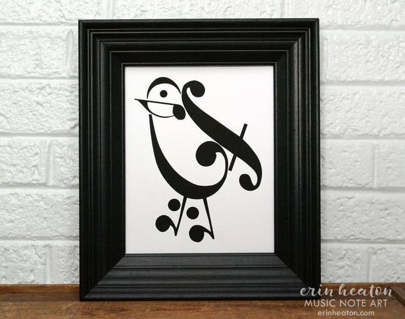 Music teacher gift / Music note BIRD art print 5x7, 8x10, 11x14 Fine art print / Black and white art / Music decor, Music gifts, Music art image 2